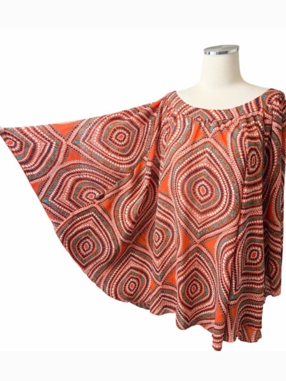 Miss Tina Orange Geometric Dolman Tunic - XXL
